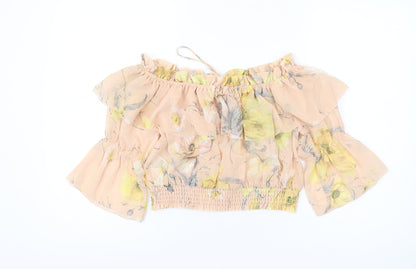 Womens UK Size 10 H&M Beige Cropped Blouse