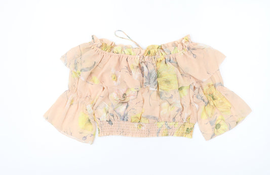 Womens UK Size 10 H&M Beige Cropped Blouse