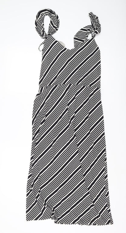 Oasis Women’s L Black Striped Dress, Ruffle Detail