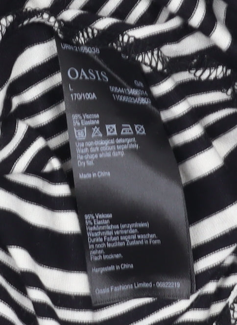 Oasis Women’s L Black Striped Dress, Ruffle Detail
