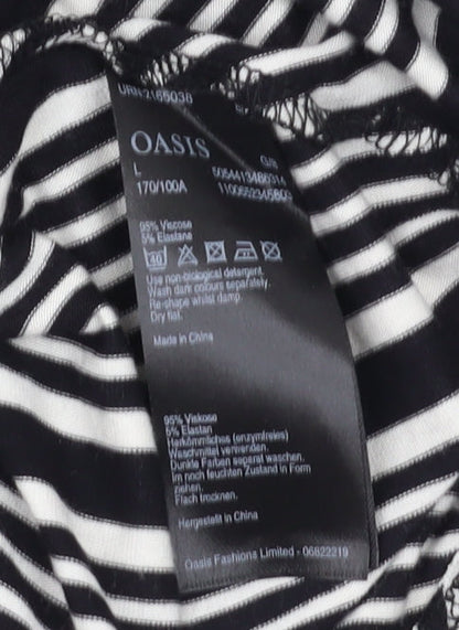 Oasis Women’s L Black Striped Dress, Ruffle Detail