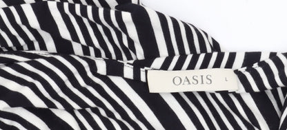 Oasis Women’s L Black Striped Dress, Ruffle Detail