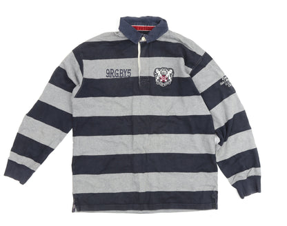 River Woods Men's Grey Black Striped Rugby Polo L