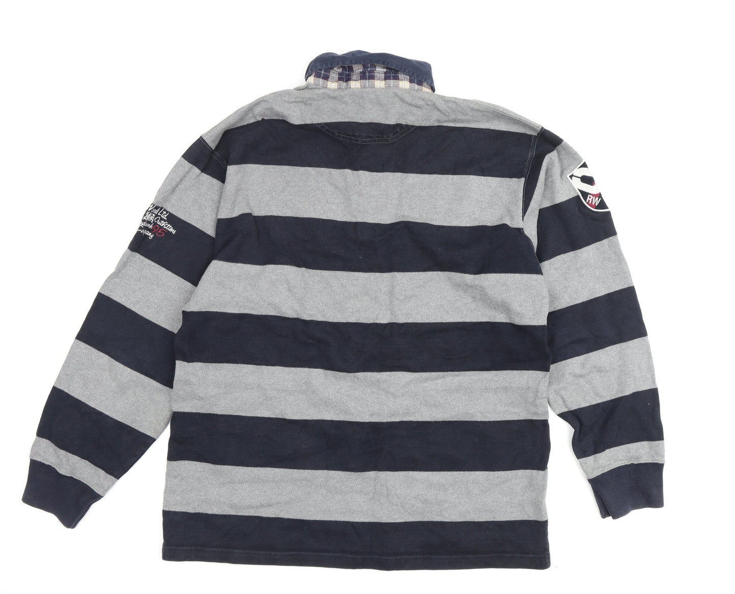 River Woods Men's Grey Black Striped Rugby Polo L