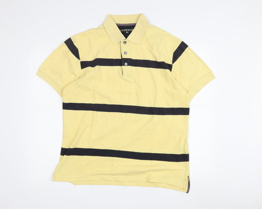 Tyrwhitt Men Yellow Striped Polo Shirt M Casual
