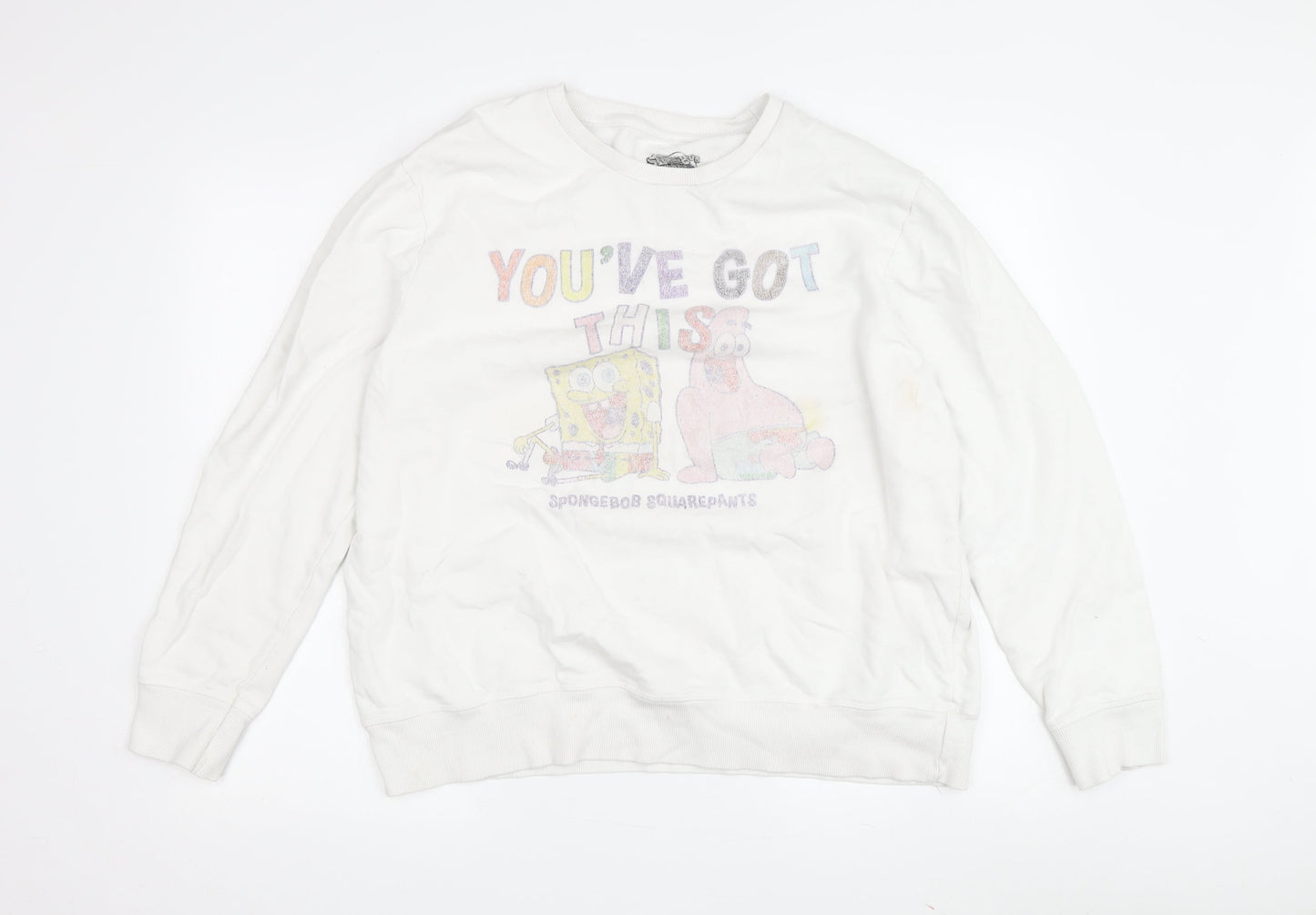 Sponge Bob Square Pants White Pullover Sweatshirt L