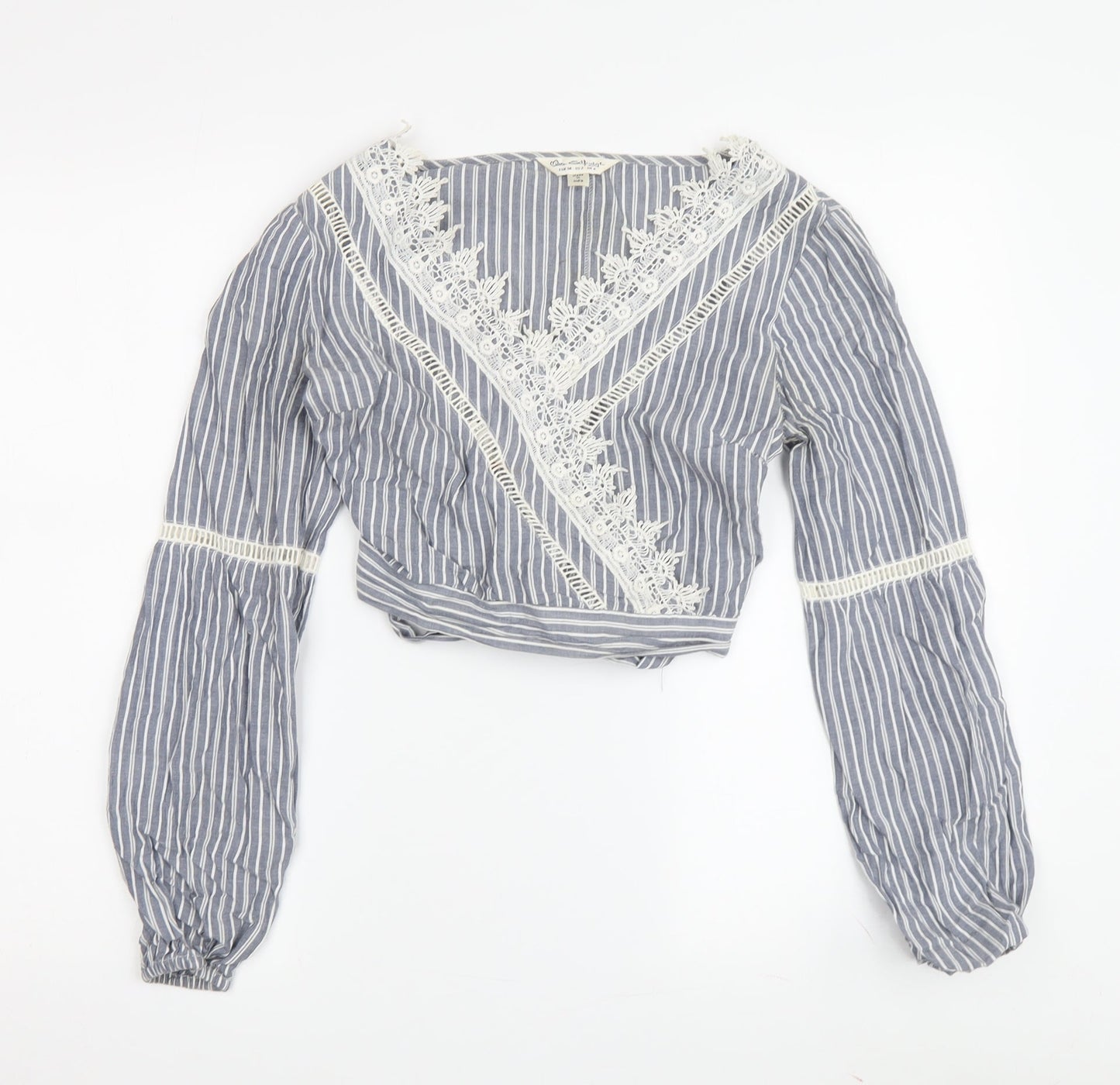 Miss Selfridge Blue Striped Cropped Blouse, UK 6