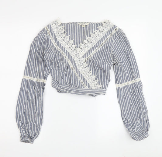 Miss Selfridge Blue Striped Cropped Blouse, UK 6