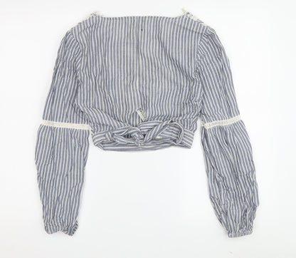 Miss Selfridge Blue Striped Cropped Blouse, UK 6