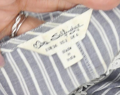 Miss Selfridge Blue Striped Cropped Blouse, UK 6