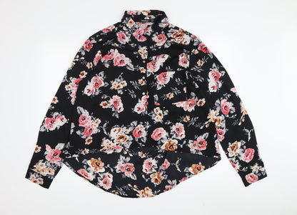 Boohoo Women's Black Floral Blouse in Size 6