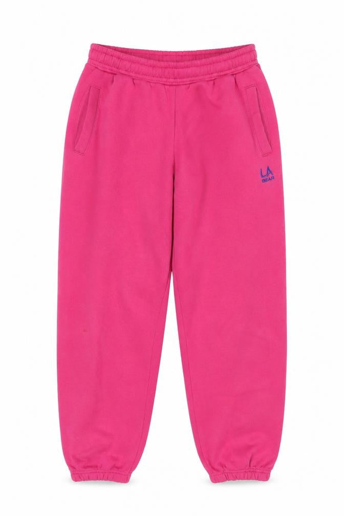 Front view of LA Gear girls’ pink jogger sweatpants, size 13