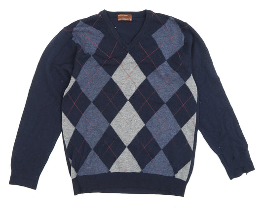 Marks and Spencer Men's S Blue Argyle Wool Pullover