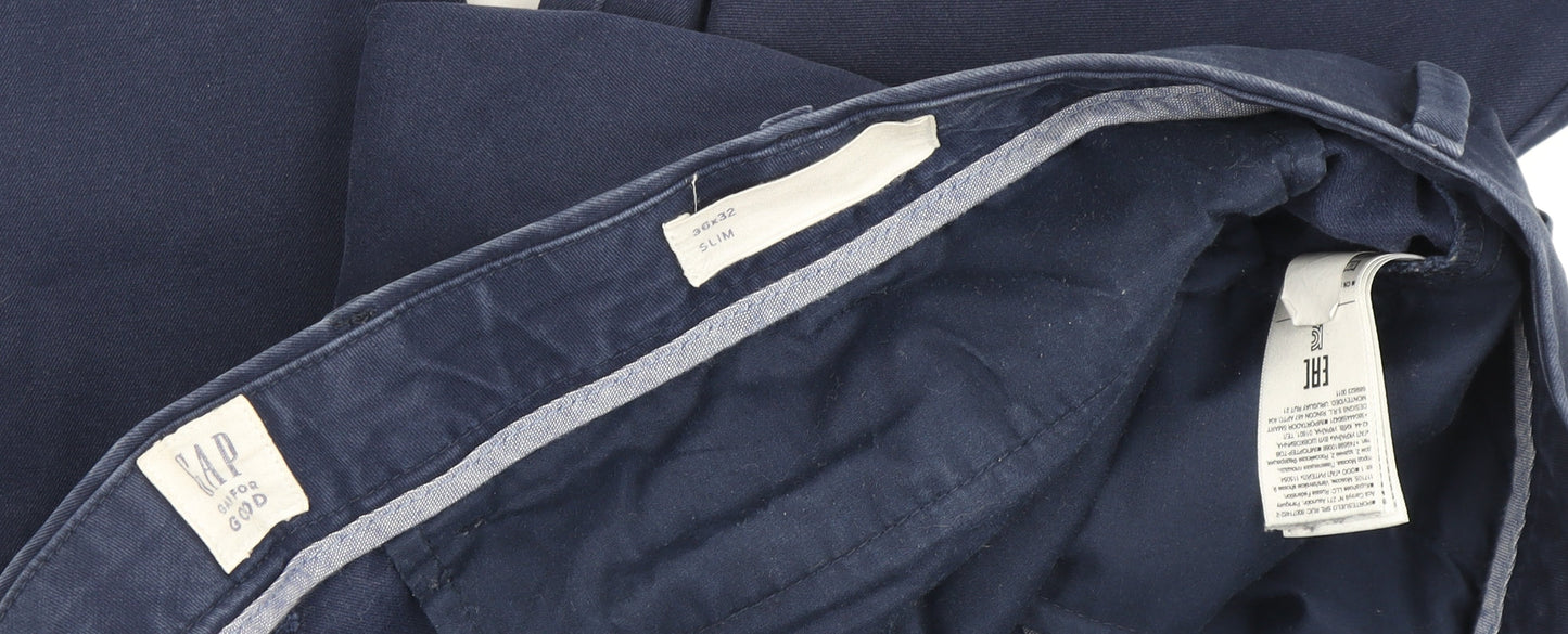 GAP Men's Blue Slim Fit Chino Trousers 36x32