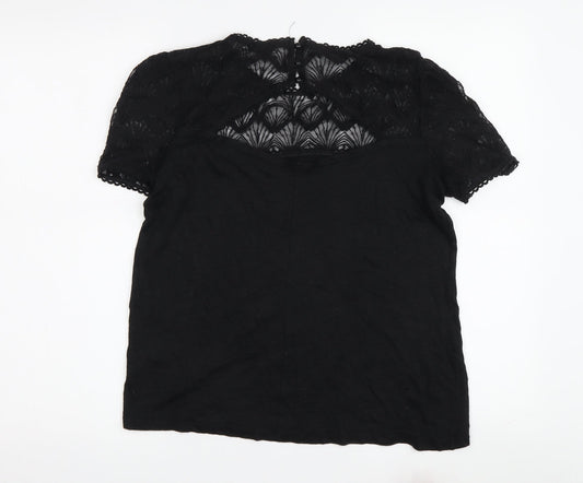 Womens UK Size M Mademoiselle R Black Lace T-Shirt