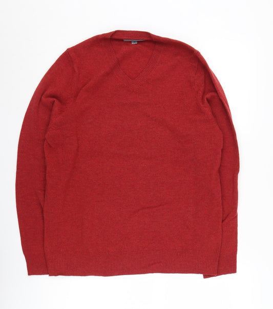 Marks and Spencer Men's Red Wool V-Neck Jumper M