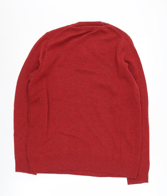 Marks and Spencer Men's Red Wool V-Neck Jumper M
