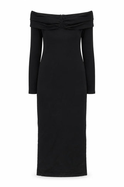 Showpo Women's Black Off Shoulder Bodycon Midi Dress