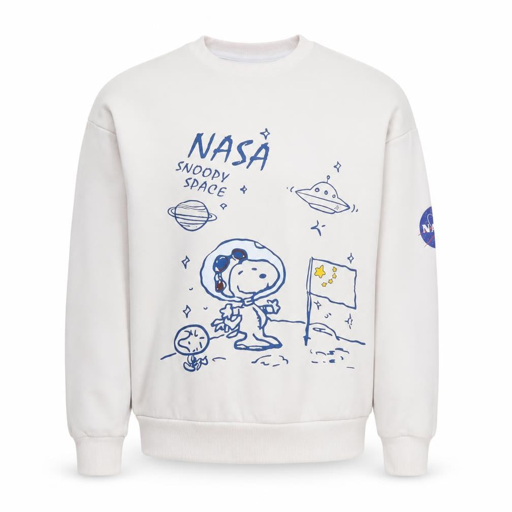 Front view of Street Fashion unisex kids white nasa pullover m sweatshirt