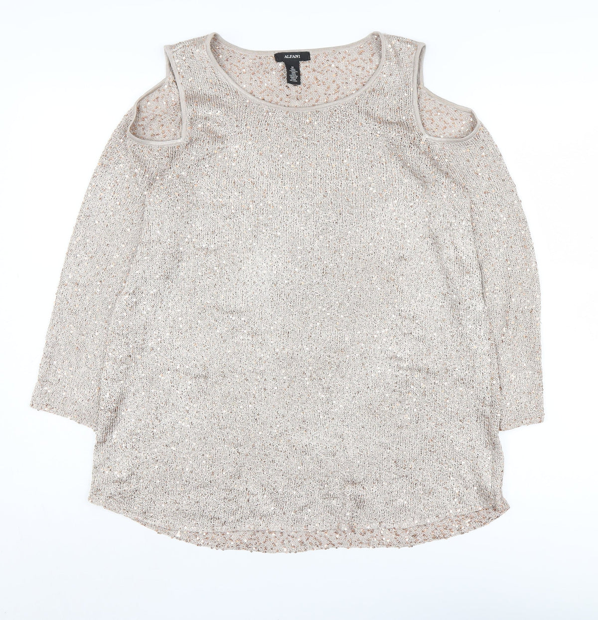 Alfani Women's Beige Cold Shoulder Pullover M