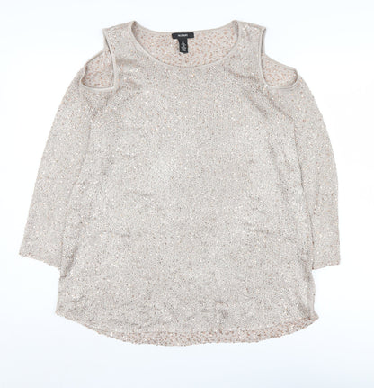 Alfani Women's Beige Cold Shoulder Pullover M