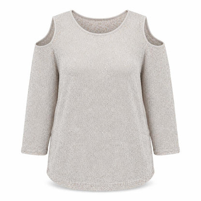 Alfani Women's Beige Cold Shoulder Pullover M