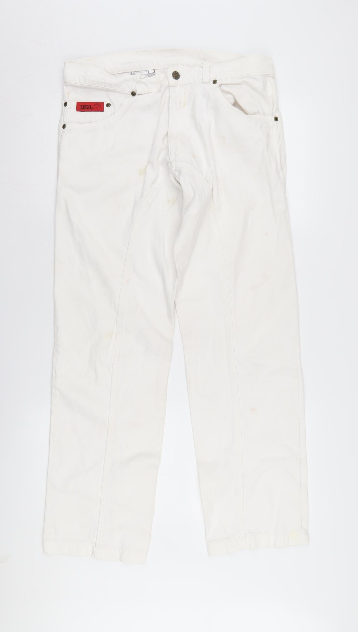 Loco Unisex White Denim Jeans, Size 34 with Logo