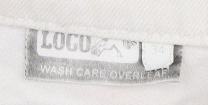 Loco Unisex White Denim Jeans, Size 34 with Logo