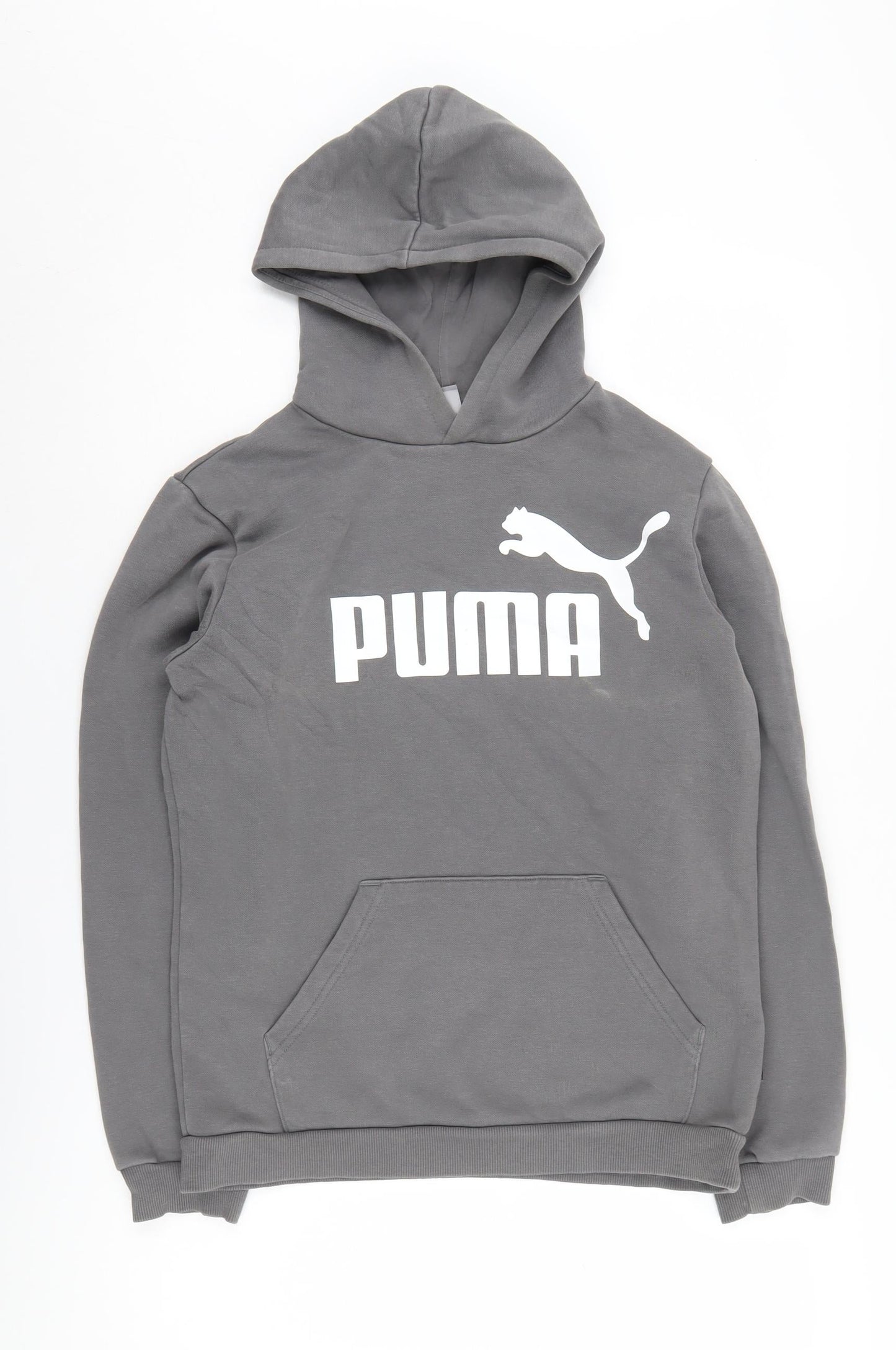 Puma Teens Grey Logo Hoodie, L, Long Sleeve, Cotton Blend