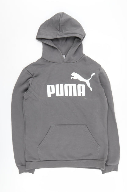 Puma Teens Grey Logo Hoodie, L, Long Sleeve, Cotton Blend