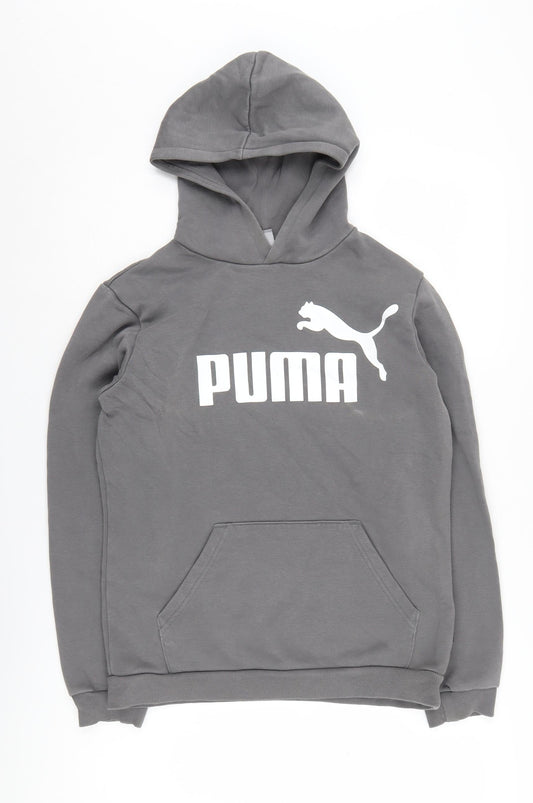 Puma Teens Grey Logo Hoodie, L, Long Sleeve, Cotton Blend