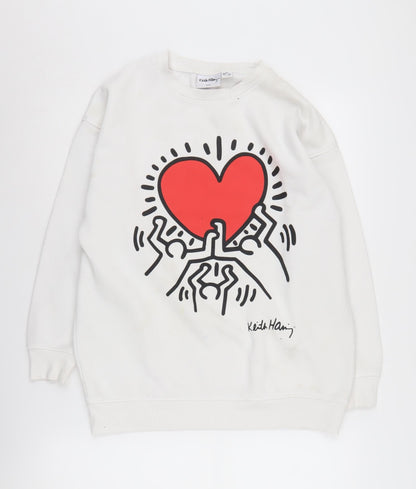 Keith Haring Women's White Graphic Pullover Sweatshirt 2XS