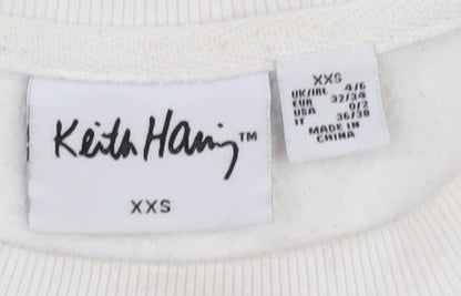 Keith Haring Women's White Graphic Pullover Sweatshirt 2XS