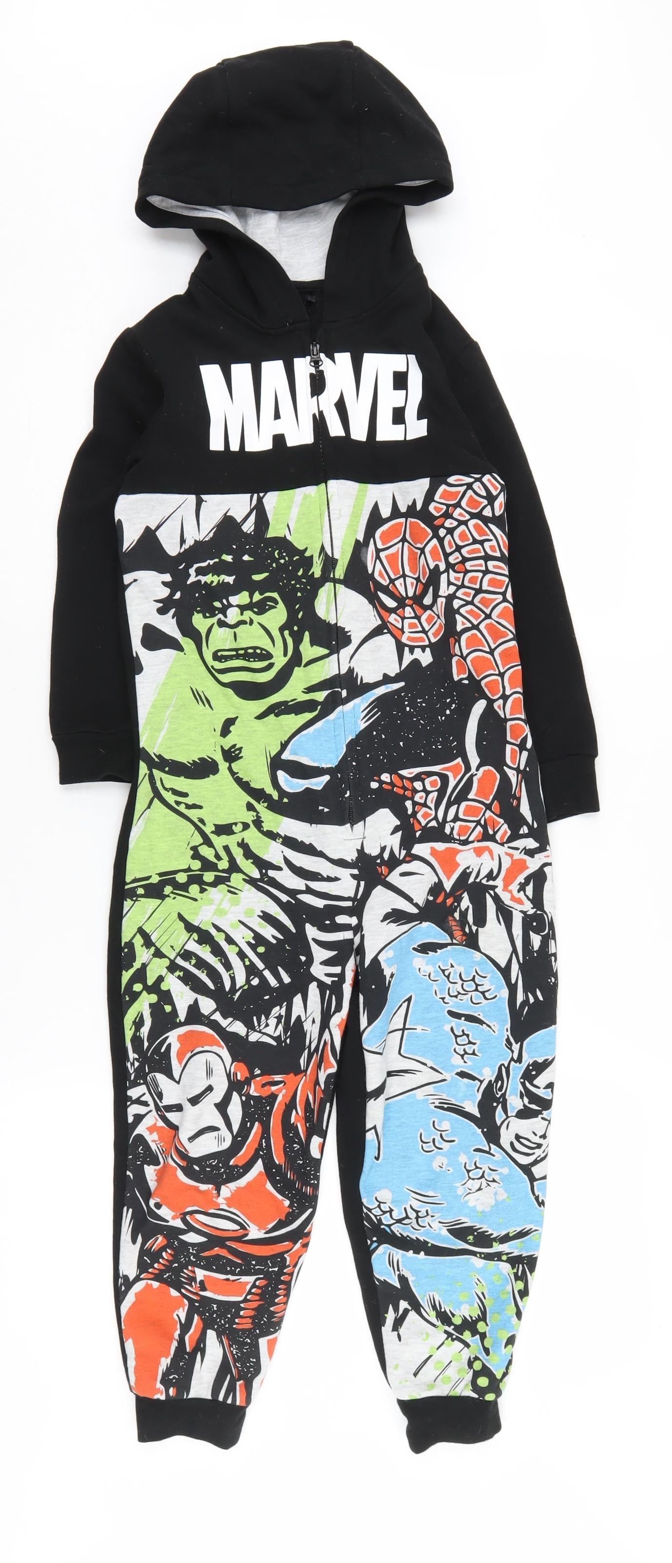 Marvel Boys Black Multicolour 6-7 Years One Piece Hooded Sleepsuit