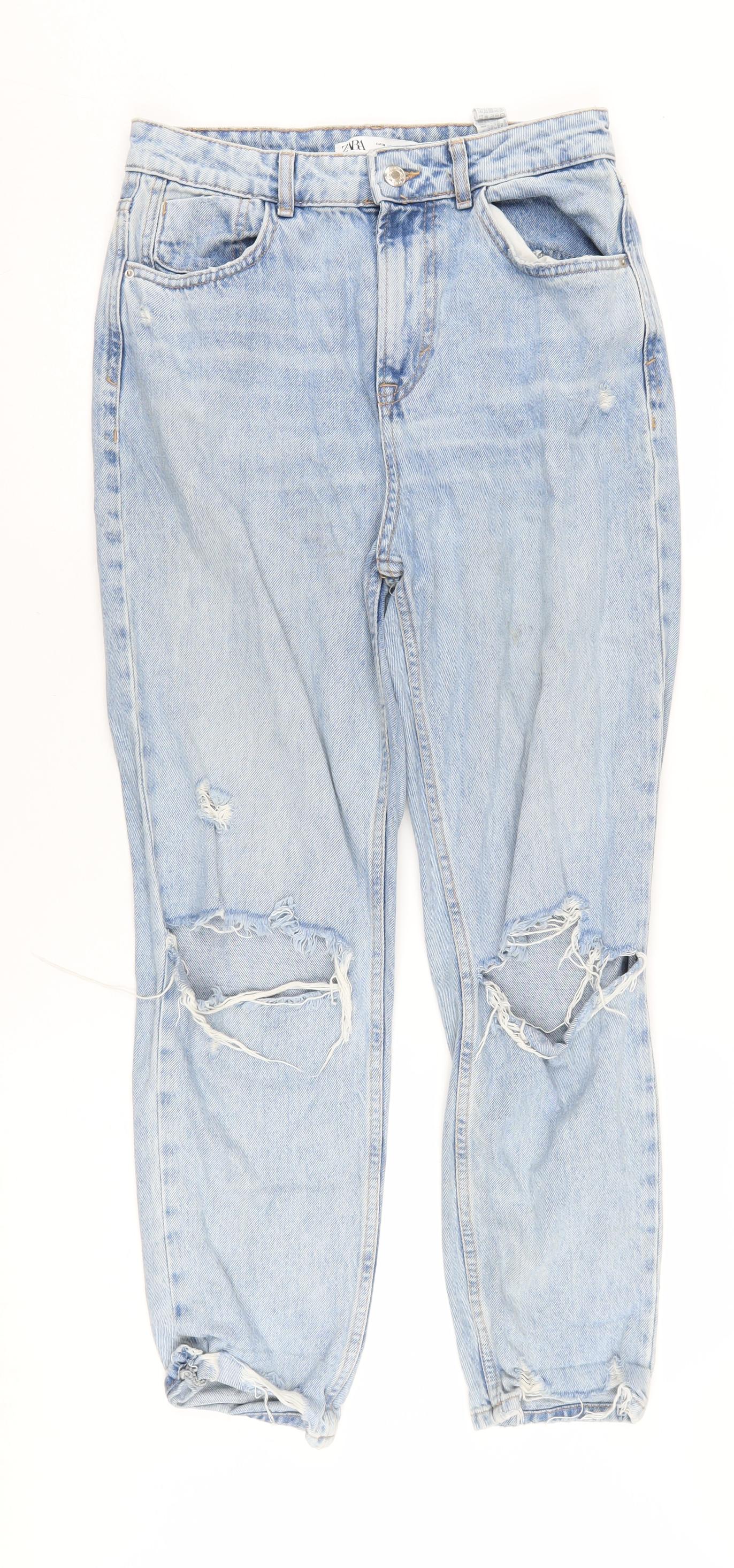 Zara Women's Light Blue Mom Jeans Size 2 Distressed