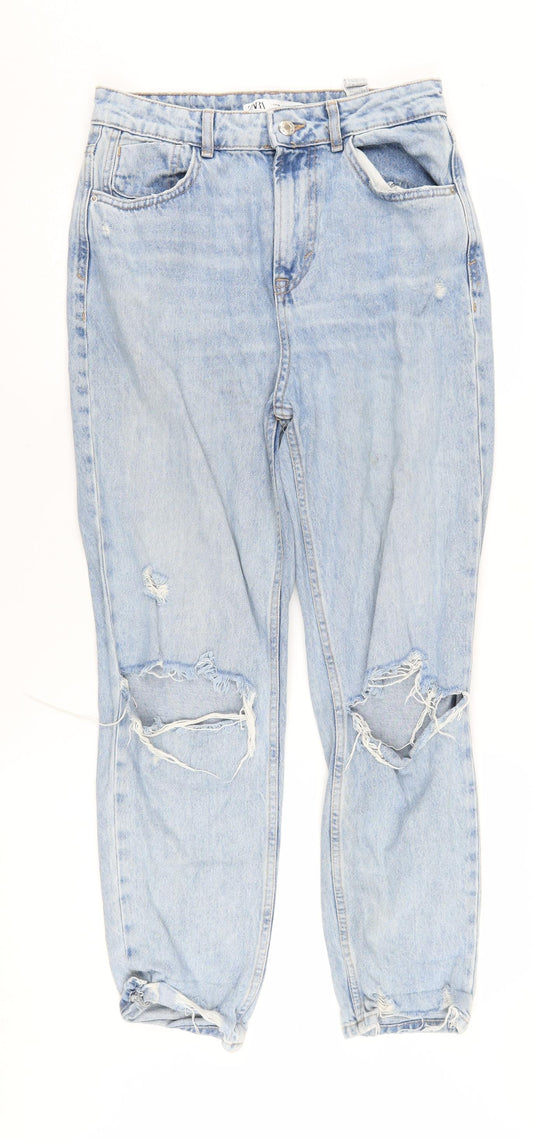 Zara Women's Light Blue Mom Jeans Size 2 Distressed