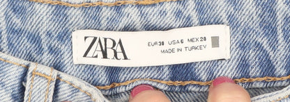 Zara Women's Light Blue Mom Jeans Size 2 Distressed