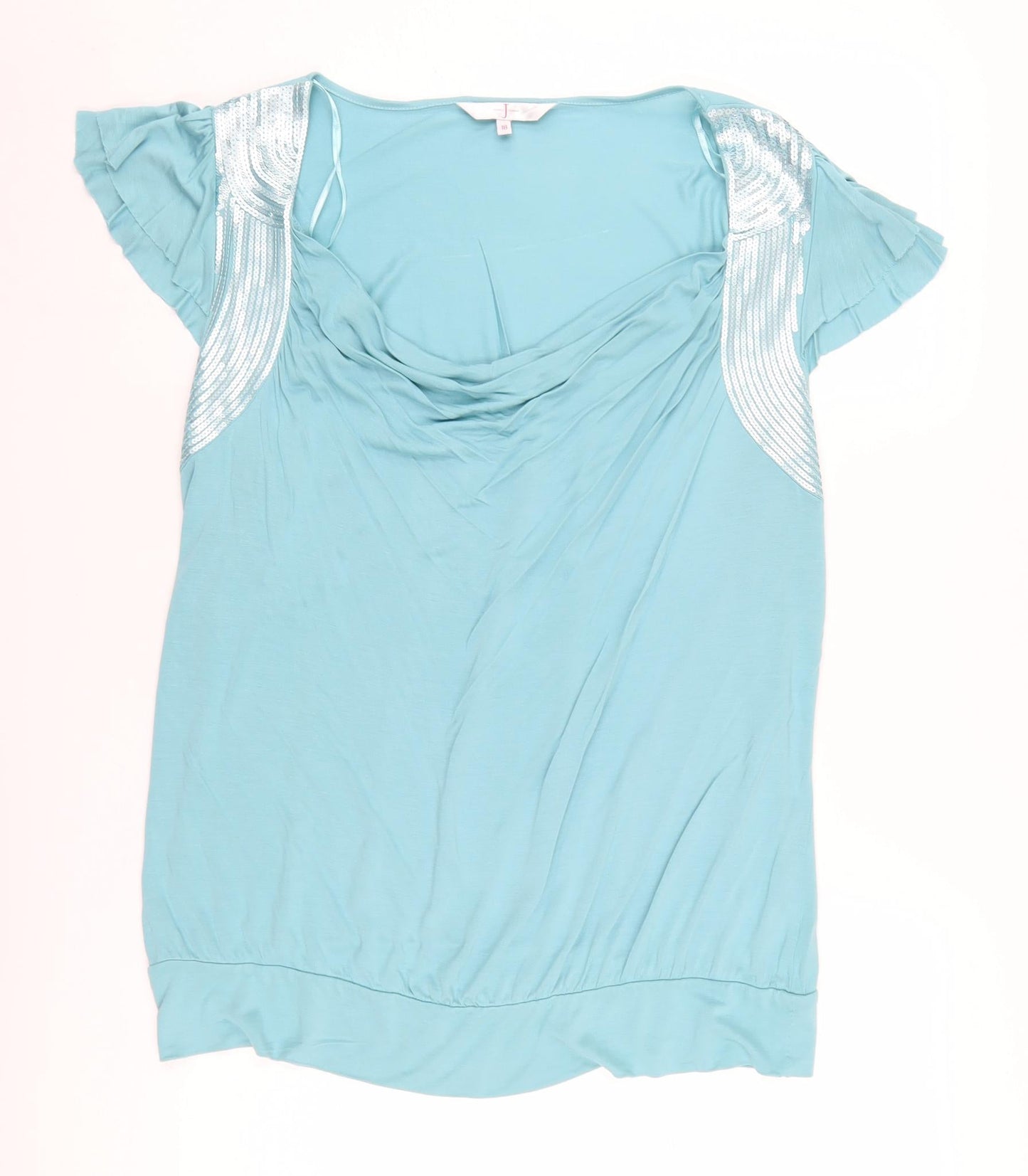 Jasper Conran Women's Blue Sequin Cowl Neck Blouse - Size 18