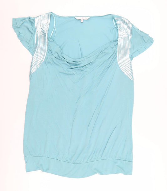 Jasper Conran Women's Blue Sequin Cowl Neck Blouse - Size 18