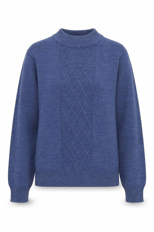 Front view of Honor Millburn Women's Blue Mock Neck Jumper, size 10