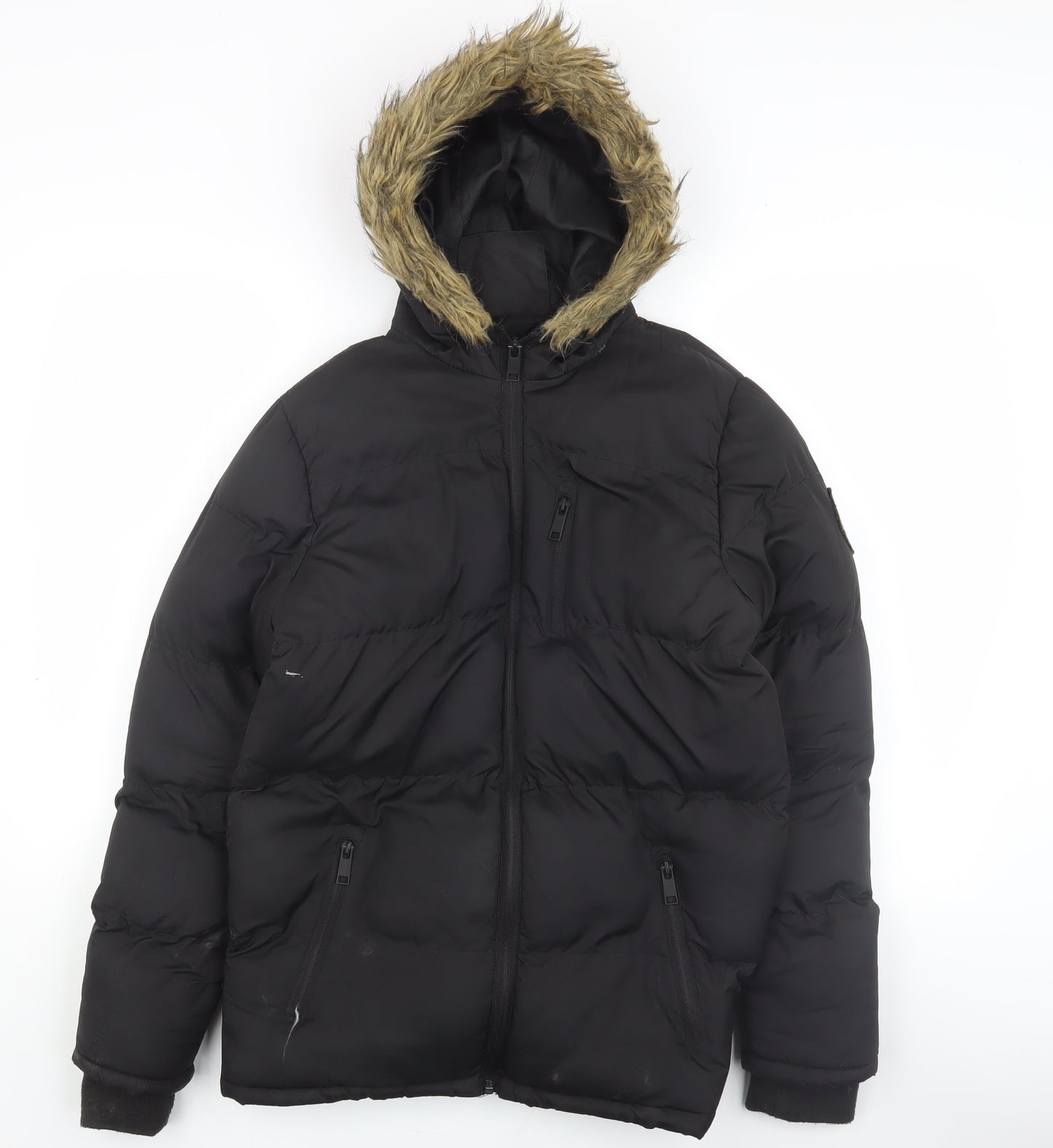 Brave Soul Boys Black Puffer Jacket, Size 13, Hooded, Winter Warm