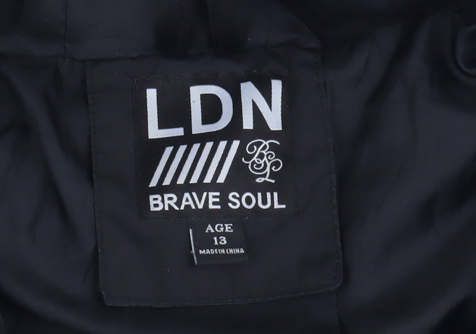 Brave Soul Boys Black Puffer Jacket, Size 13, Hooded, Winter Warm