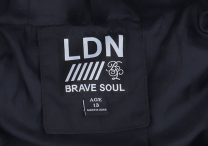 Brave Soul Boys Black Puffer Jacket, Size 13, Hooded, Winter Warm