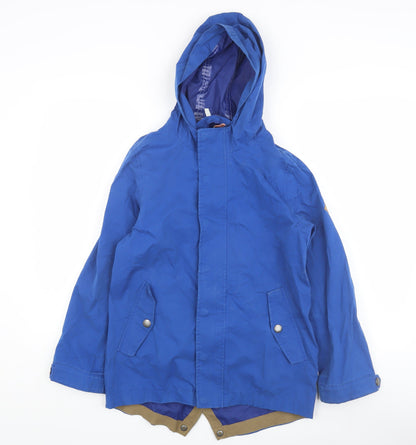 Additional front view of Joules boys’ blue hooded jacket, size 12, lightweight