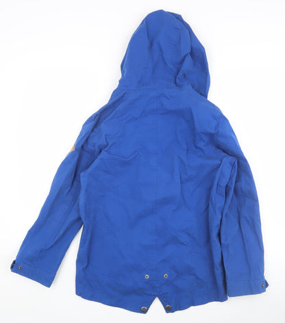 Back view of Joules boys’ blue hooded jacket, size 12, lightweight