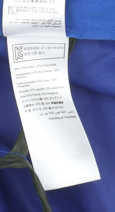 Close-up detail of Joules boys’ blue hooded jacket, size 12, lightweight