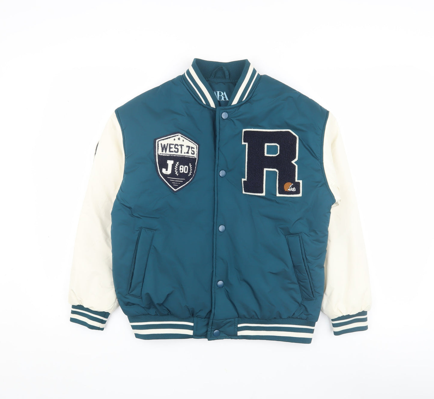 Zara Boys Blue Varsity Jacket 10 Years Lined Snap Button