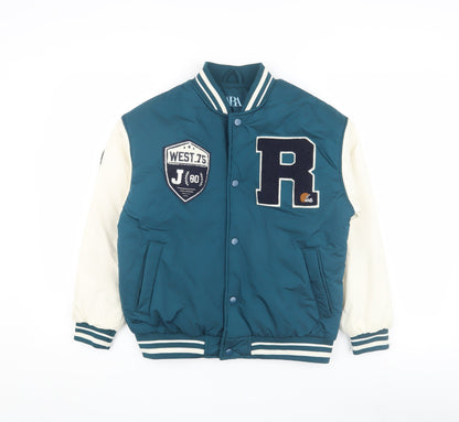 Zara Boys Blue Varsity Jacket 10 Years Lined Snap Button