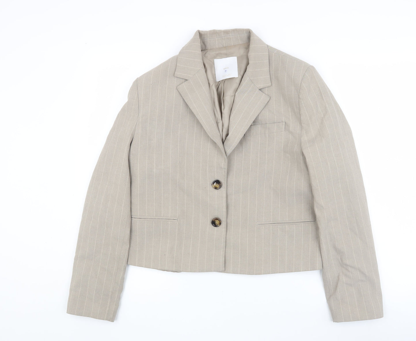 MNG Women's Beige Blazer Size 12 Pinstripe Classic Fit