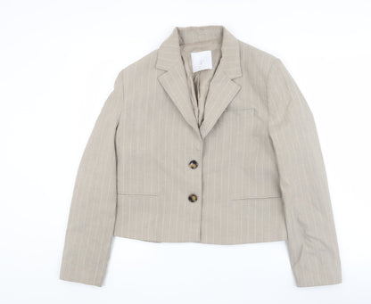 MNG Women's Beige Blazer Size 12 Pinstripe Classic Fit